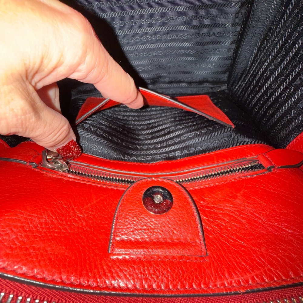 SALE Prada RARE AUTH LIKE NEWGlacé Calfskin Leather Twin Pocket Double HandleTo - Picture 16 of 16